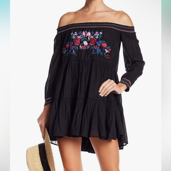 Free People Sunbeams Floral Embroidered Off The Shoulder Mini Dress NWT! Sz S - Picture 4 of 10